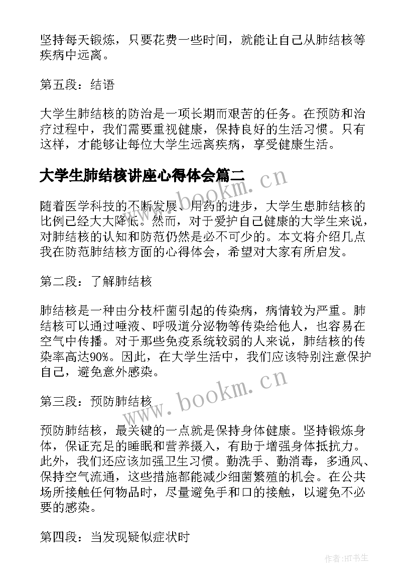 2023年大学生肺结核讲座心得体会 大学生肺结核心得体会(模板5篇)