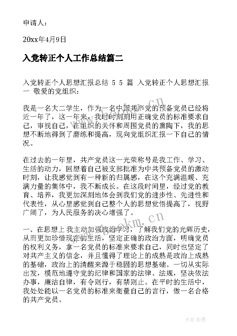 2023年入党转正个人工作总结(精选5篇)