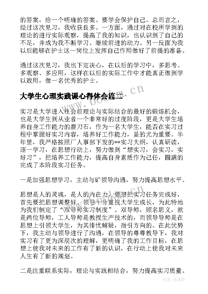 最新大学生心理实践课心得体会 大学生实习心得体会(汇总5篇)