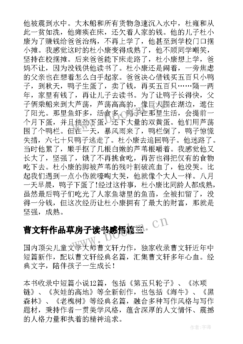 最新曹文轩作品草房子读书感悟(精选5篇)