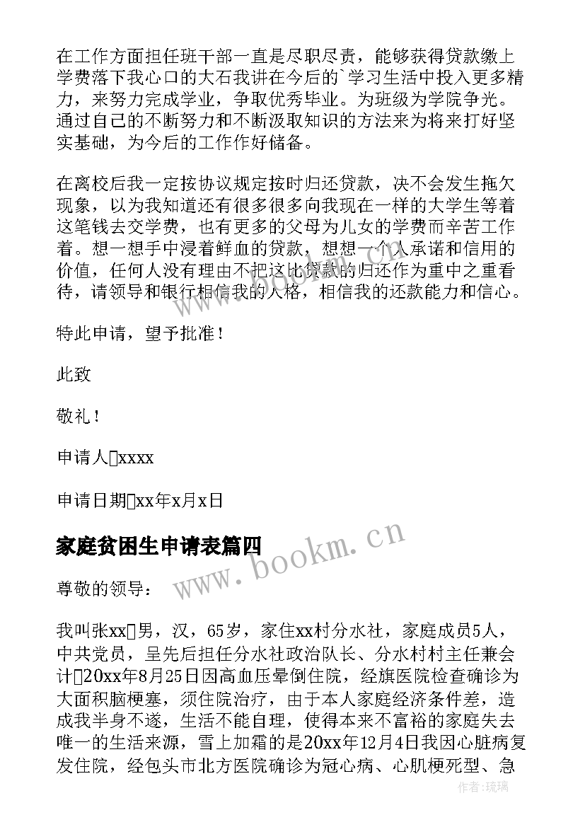 最新家庭贫困生申请表 贫困家庭个人申请书(通用10篇)