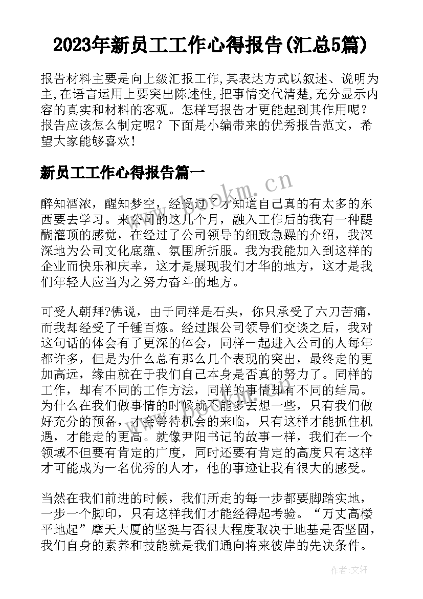 2023年新员工工作心得报告(汇总5篇)