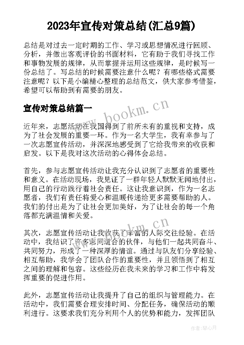 2023年宣传对策总结(汇总9篇)