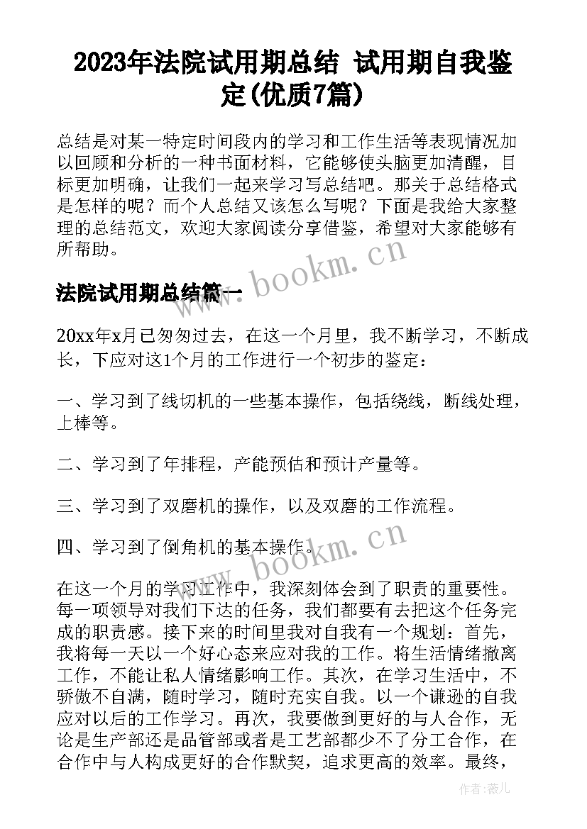 2023年法院试用期总结 试用期自我鉴定(优质7篇)