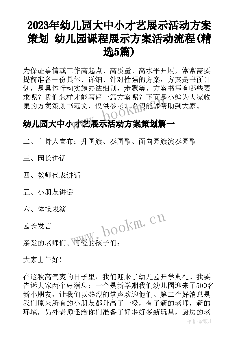 2023年幼儿园大中小才艺展示活动方案策划 幼儿园课程展示方案活动流程(精选5篇)