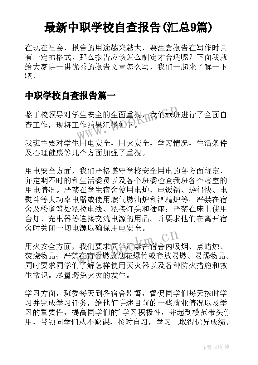 最新中职学校自查报告(汇总9篇)