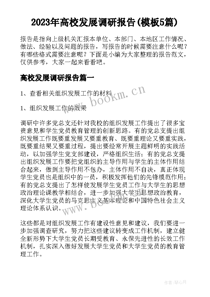 2023年高校发展调研报告(模板5篇)