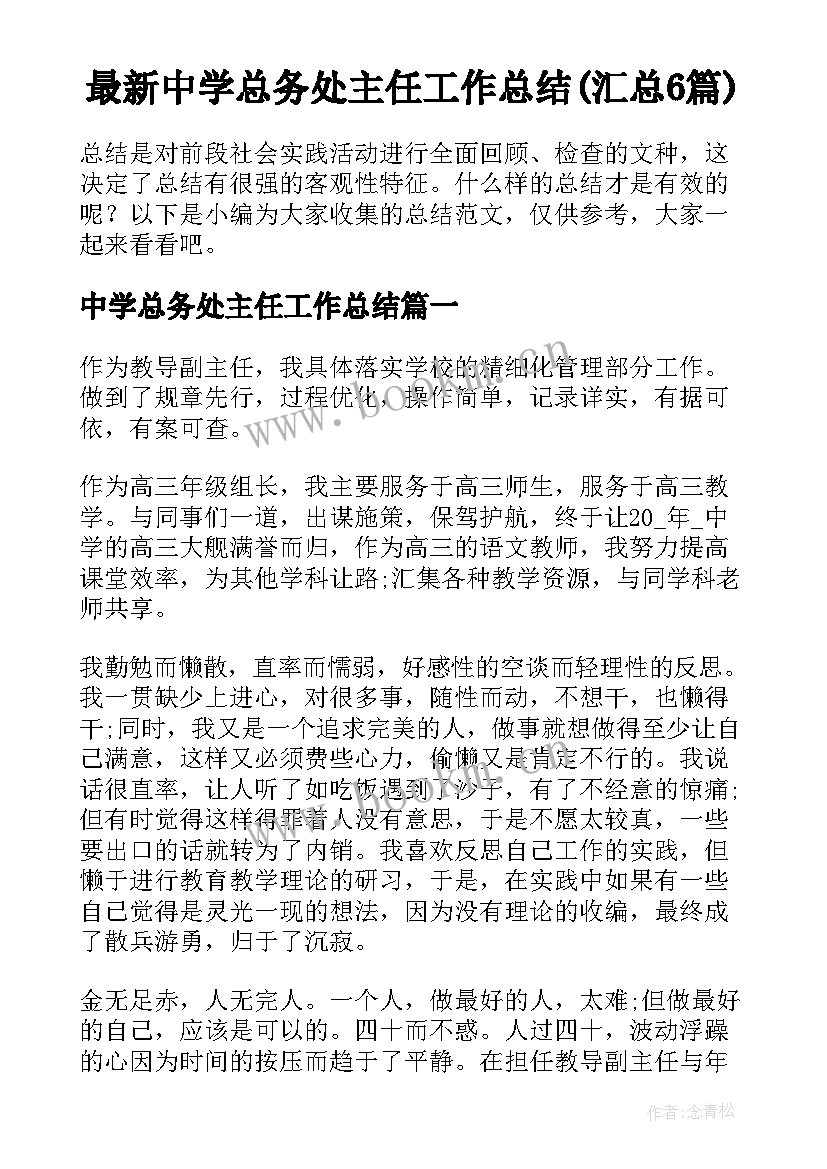 最新中学总务处主任工作总结(汇总6篇)