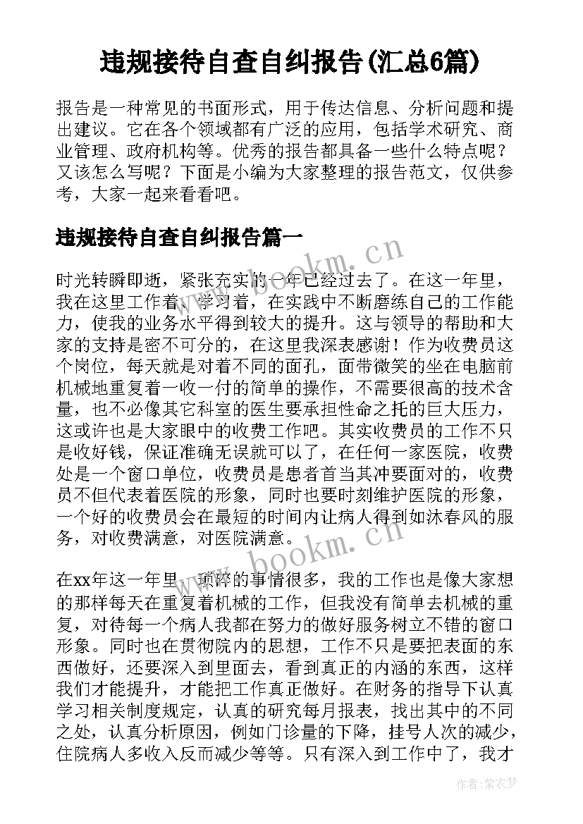 违规接待自查自纠报告(汇总6篇)