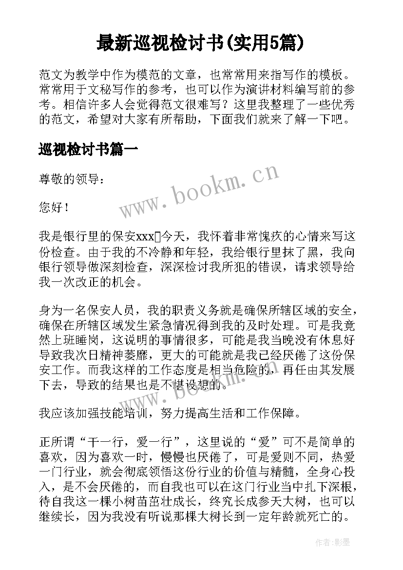 最新巡视检讨书(实用5篇)