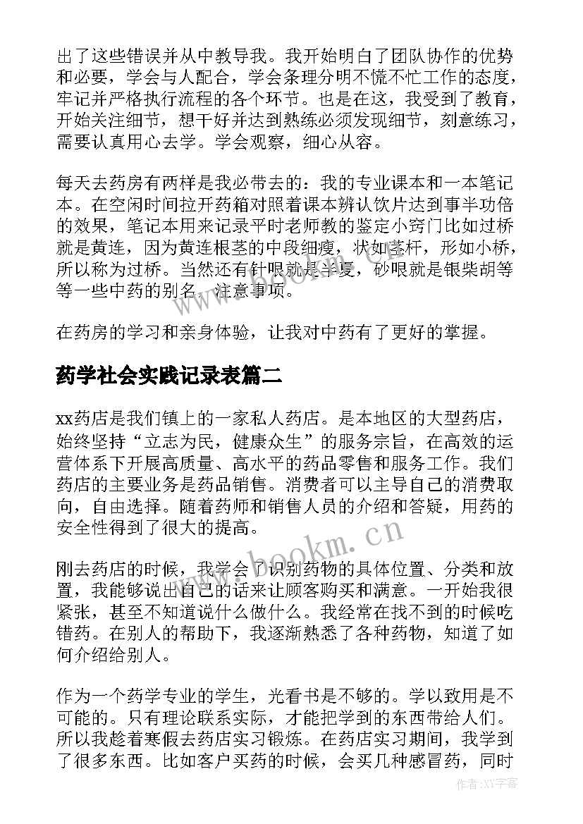 最新药学社会实践记录表 药学社会实践报告(模板5篇)