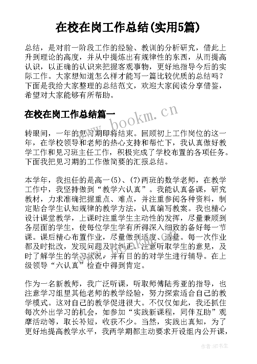 在校在岗工作总结(实用5篇)