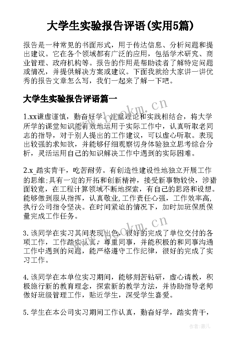 大学生实验报告评语(实用5篇)