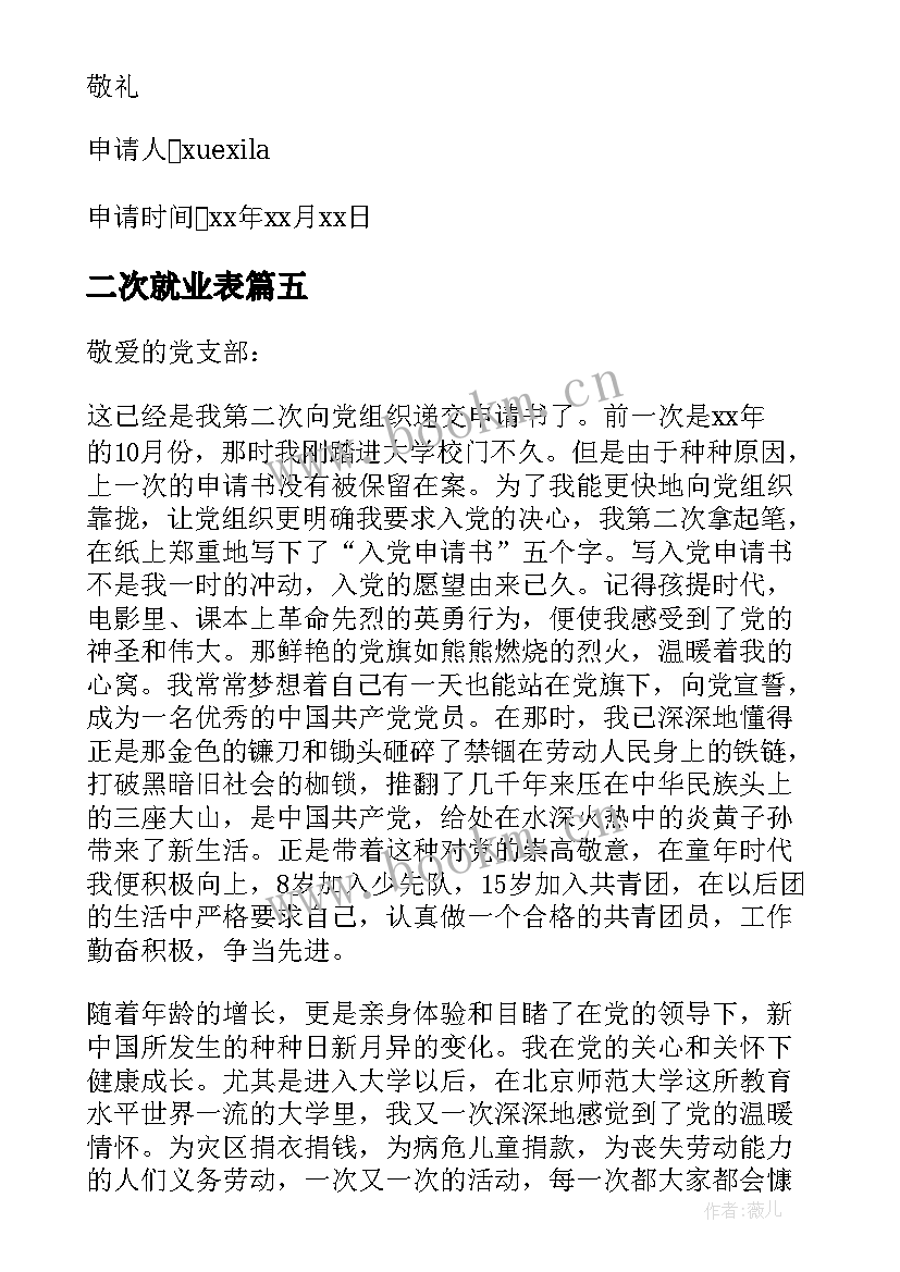 2023年二次就业表 小孩二次改名申请书(通用5篇)