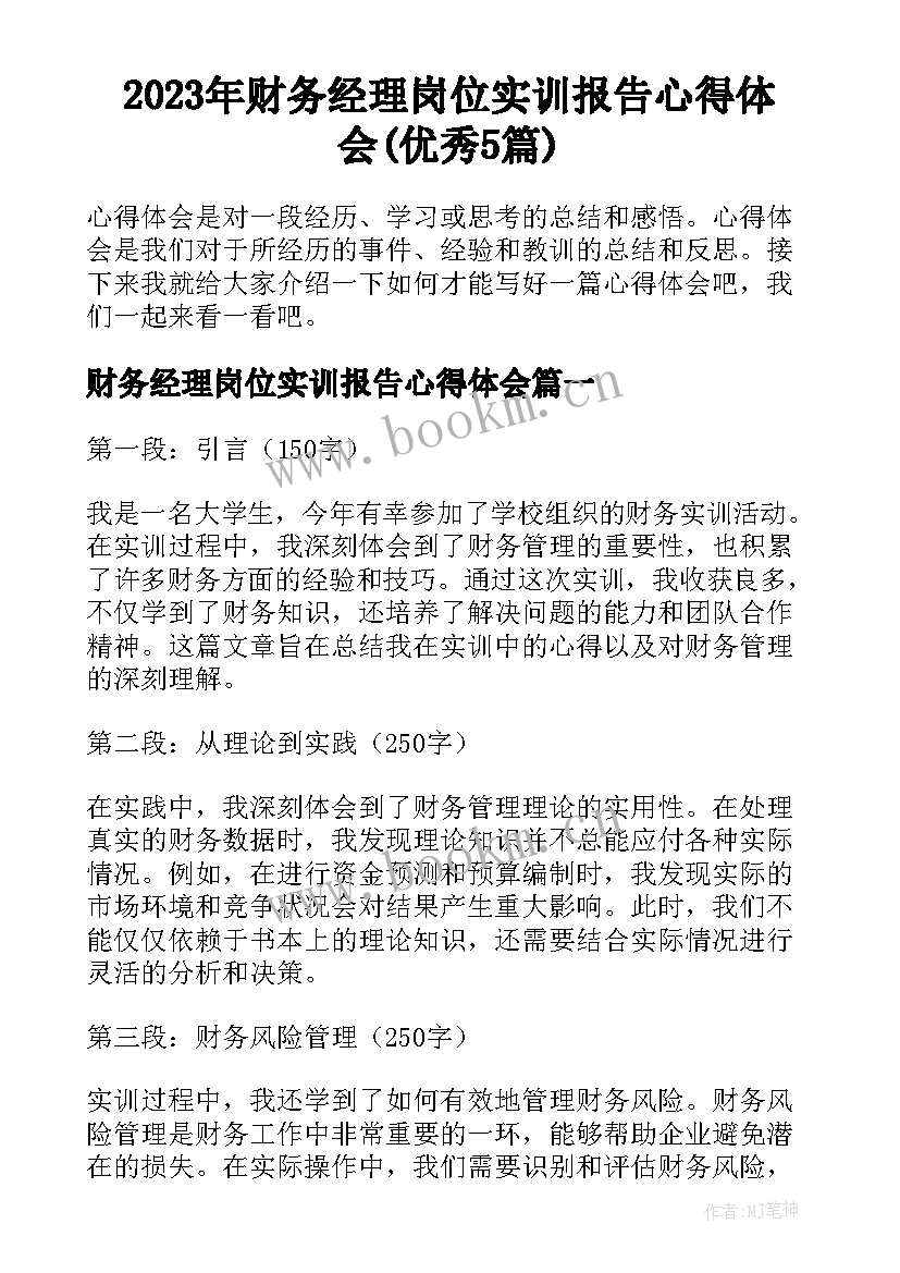 2023年财务经理岗位实训报告心得体会(优秀5篇)