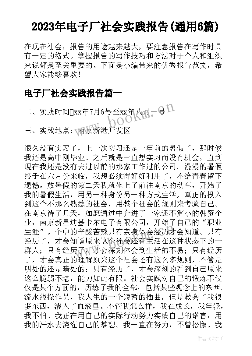 2023年电子厂社会实践报告(通用6篇)