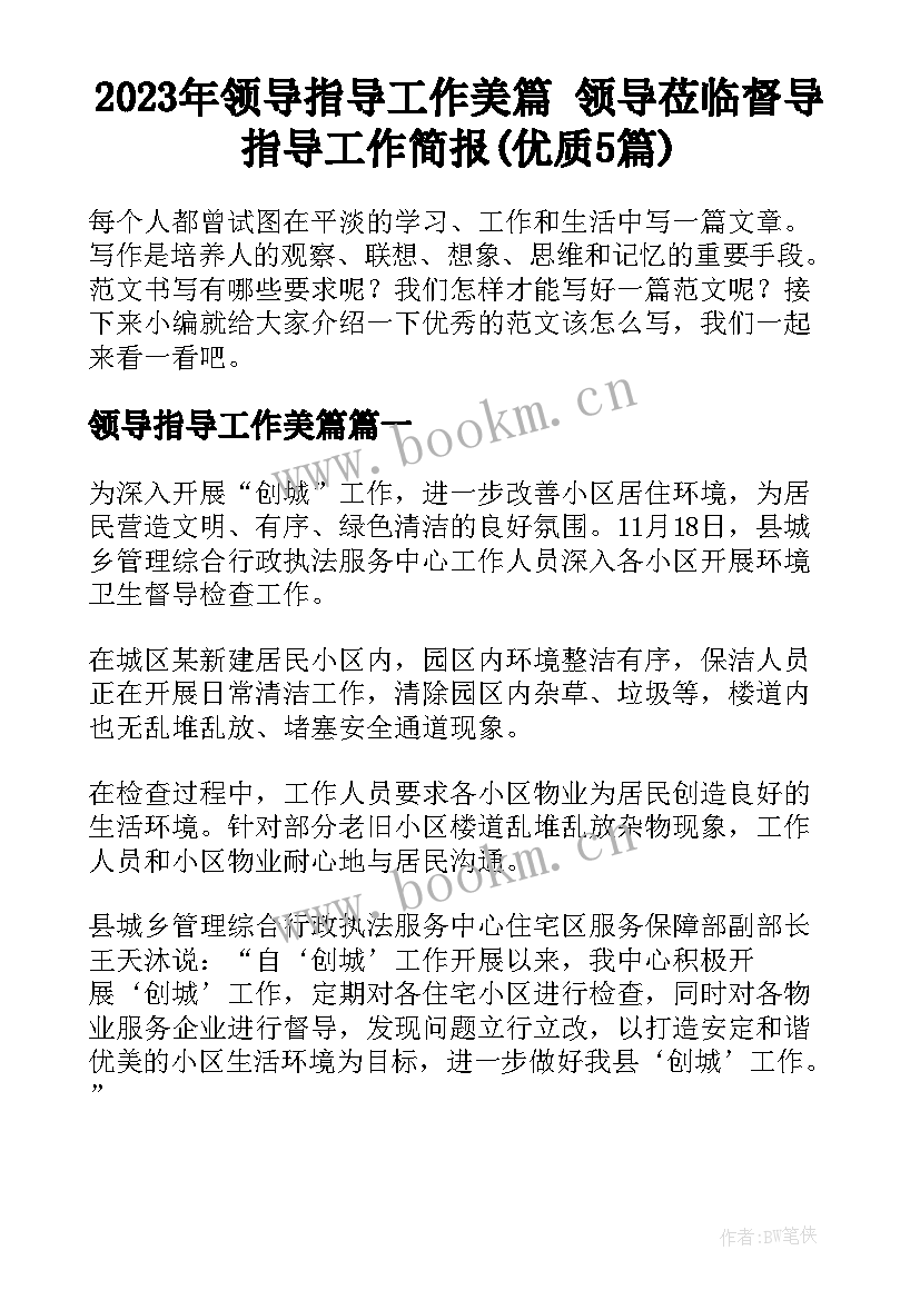 2023年领导指导工作美篇 领导莅临督导指导工作简报(优质5篇)