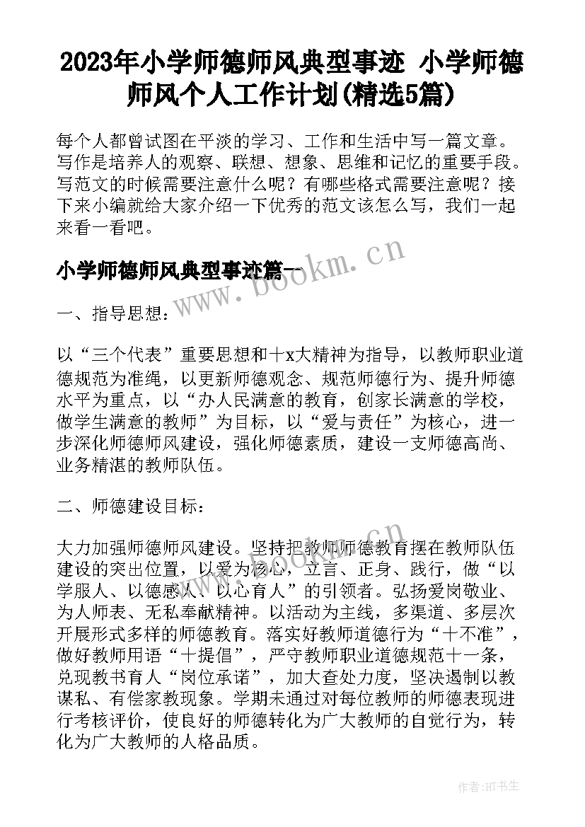 2023年小学师德师风典型事迹 小学师德师风个人工作计划(精选5篇)