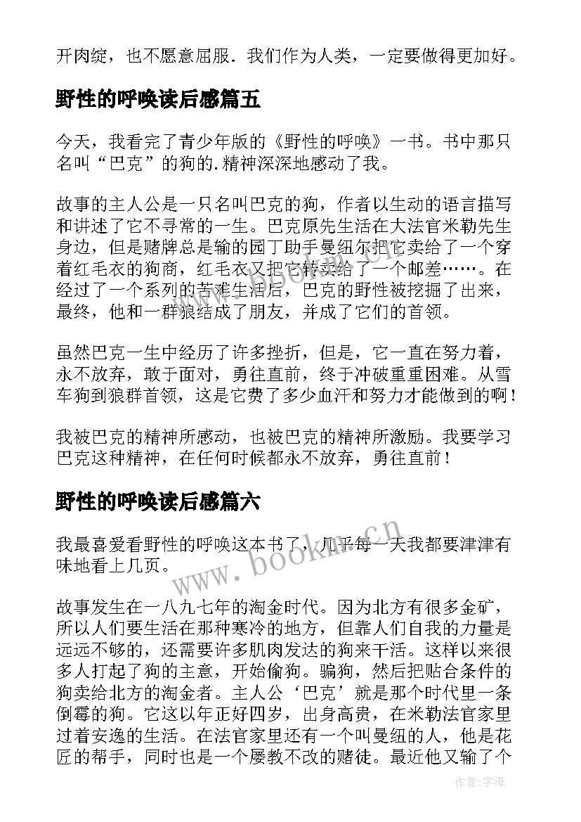 野性的呼唤读后感(模板10篇)