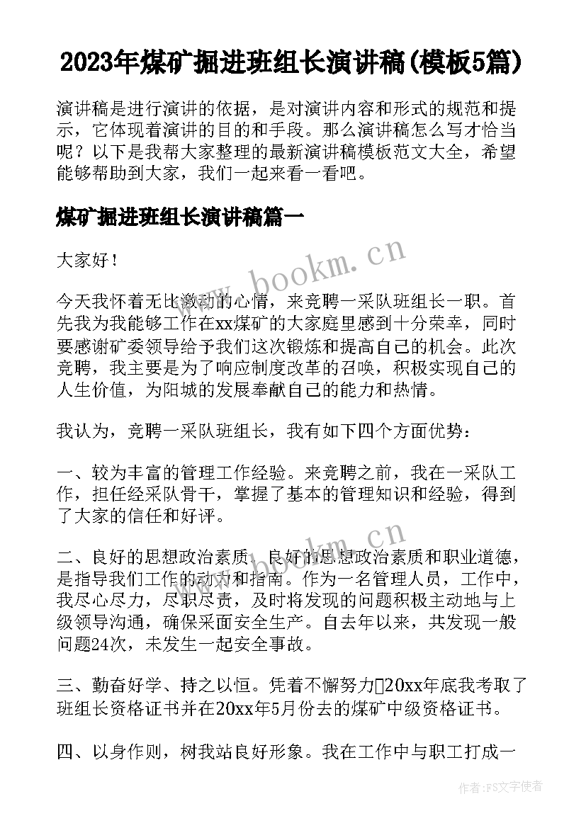 2023年煤矿掘进班组长演讲稿(模板5篇)