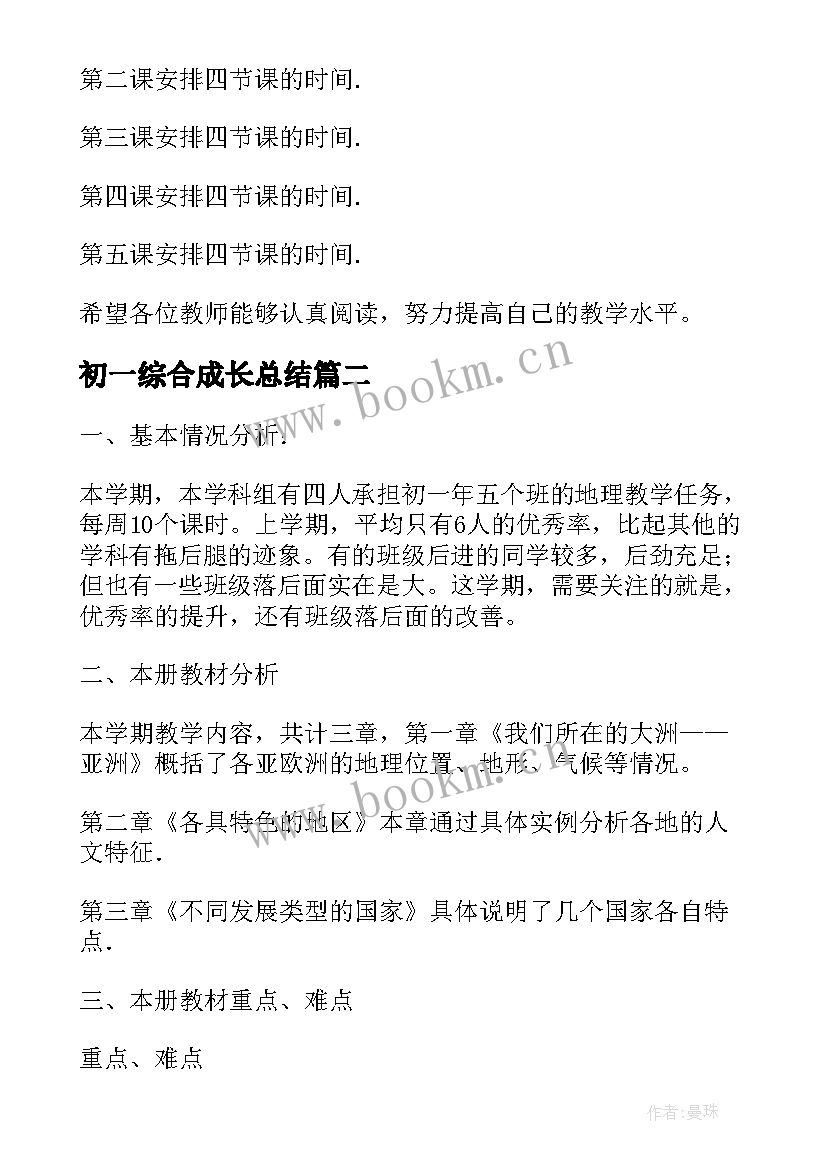 最新初一综合成长总结 初一下学期政治教学计划(实用6篇)