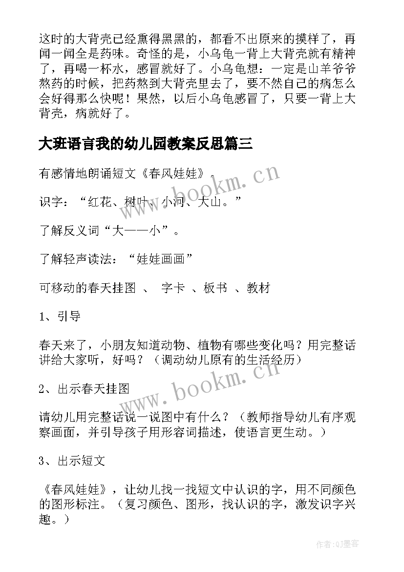 大班语言我的幼儿园教案反思 幼儿园大班语言教案(大全9篇)