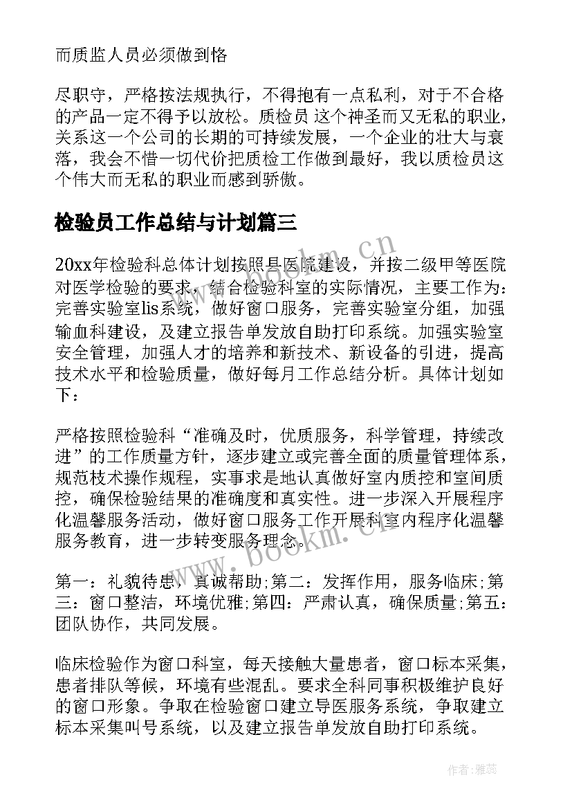 最新检验员工作总结与计划(实用5篇)