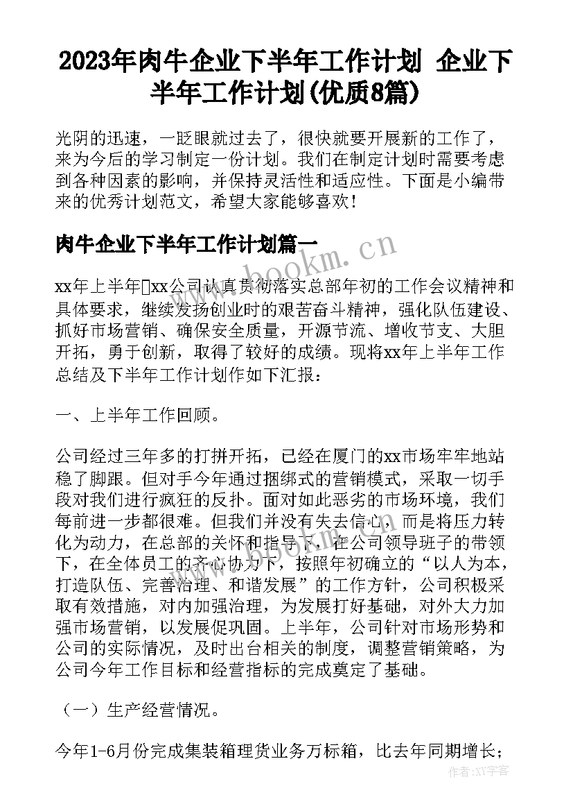 2023年肉牛企业下半年工作计划 企业下半年工作计划(优质8篇)