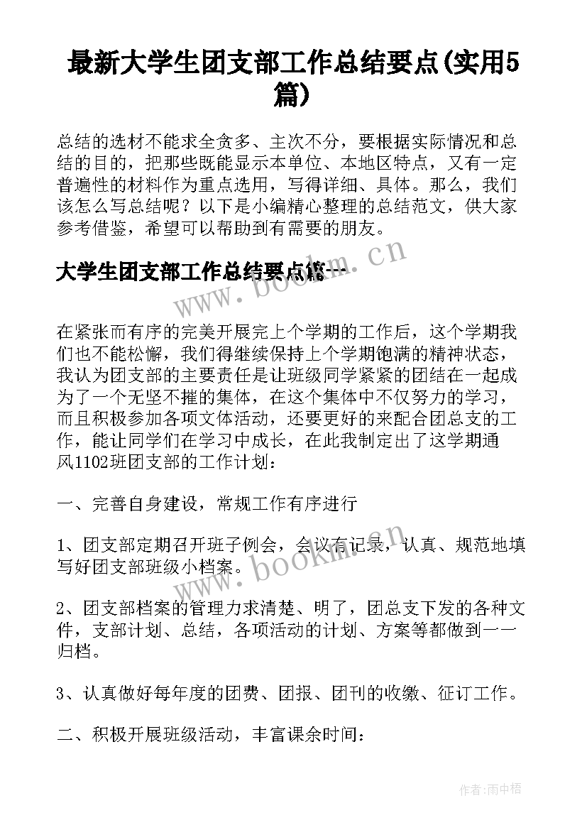 最新大学生团支部工作总结要点(实用5篇)