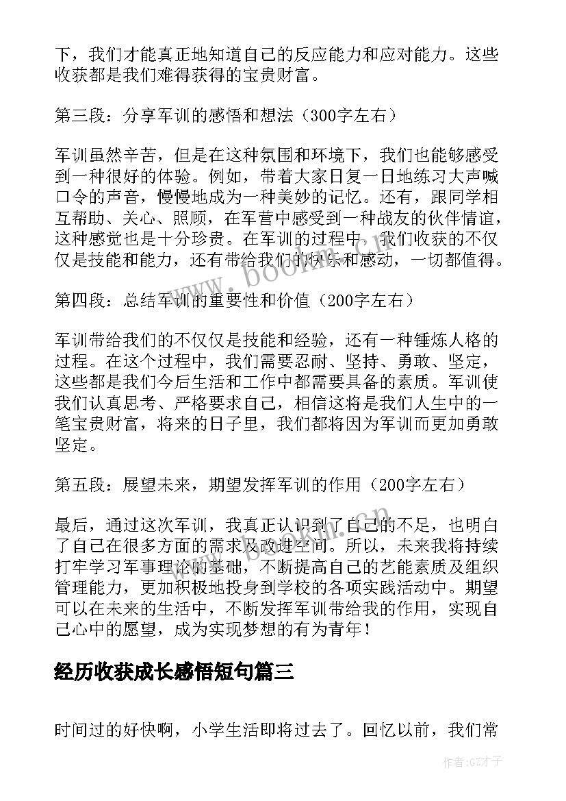 2023年经历收获成长感悟短句(通用6篇)