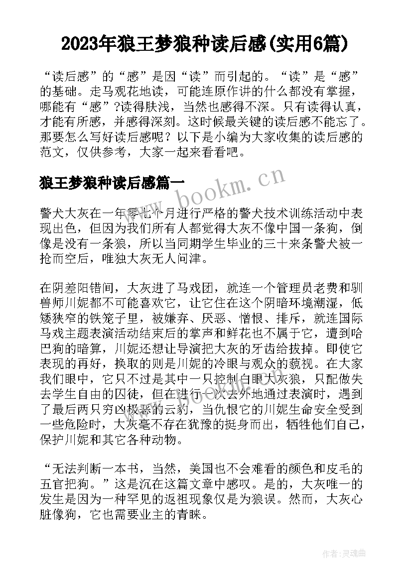 2023年狼王梦狼种读后感(实用6篇)