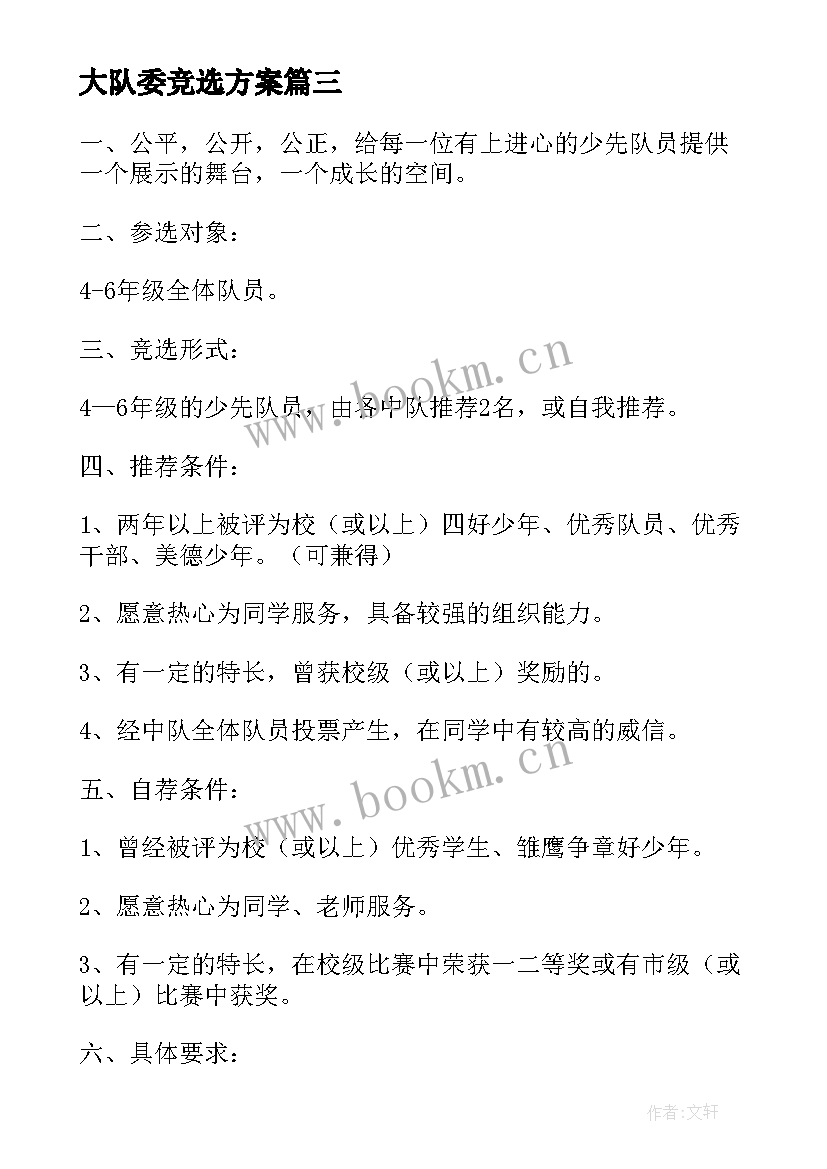 2023年大队委竞选方案(通用5篇)