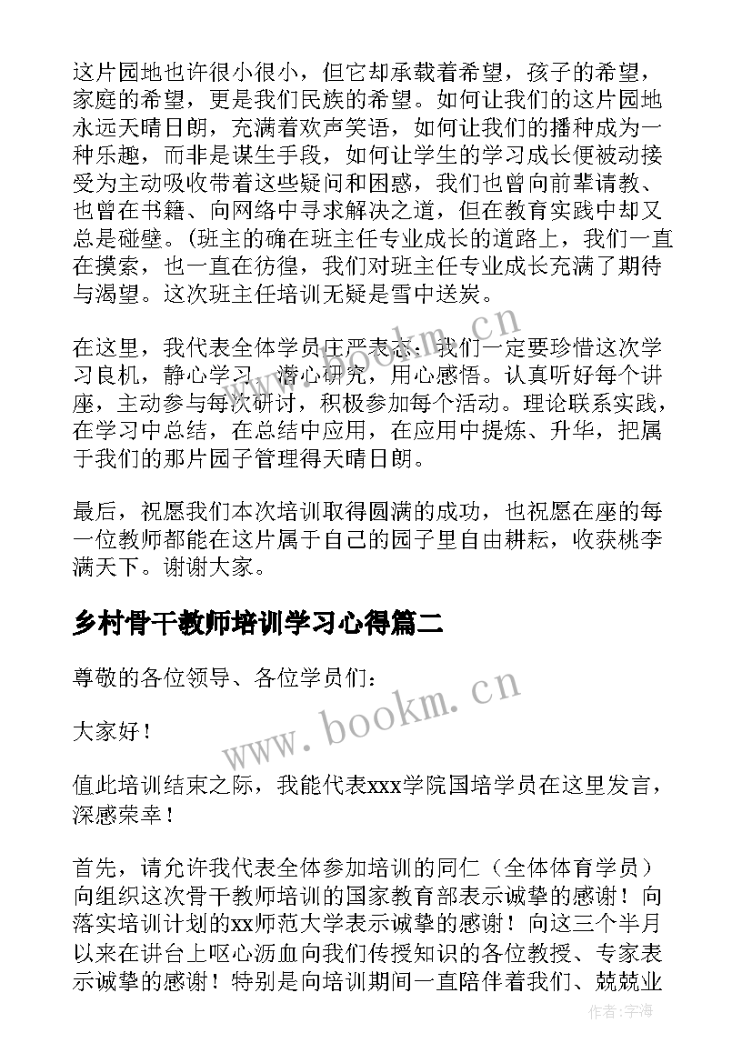 2023年乡村骨干教师培训学习心得 骨干教师培训班代表发言稿(大全5篇)