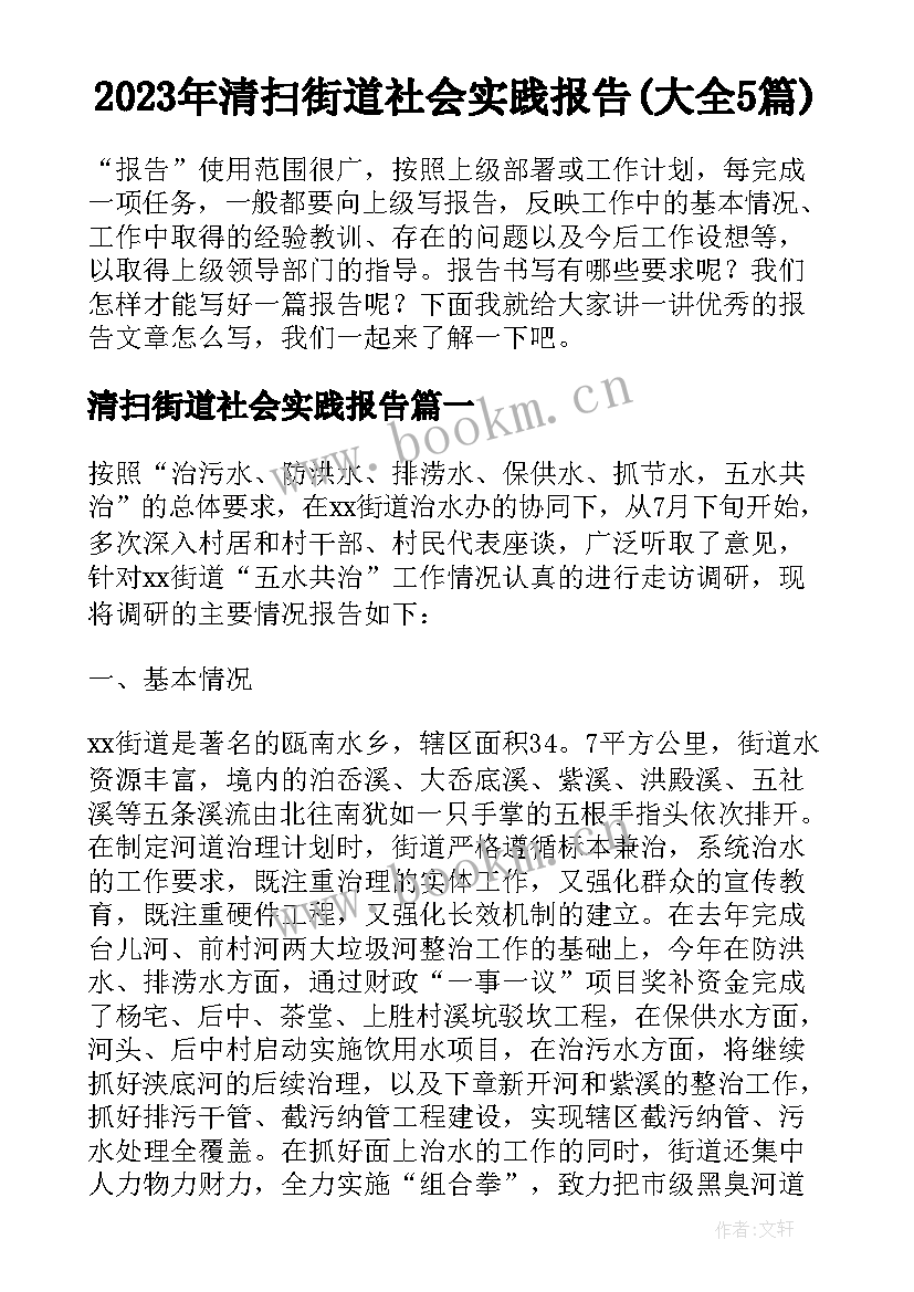 2023年清扫街道社会实践报告(大全5篇)