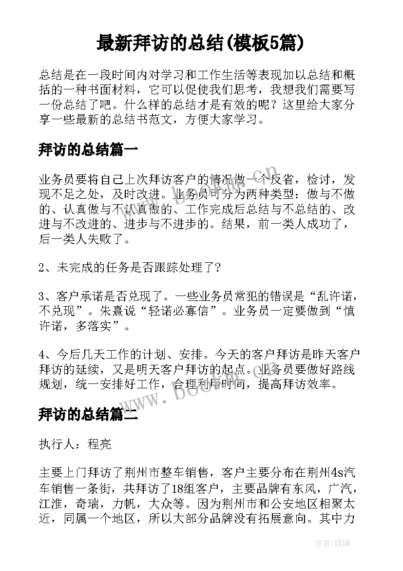 最新拜访的总结(模板5篇)