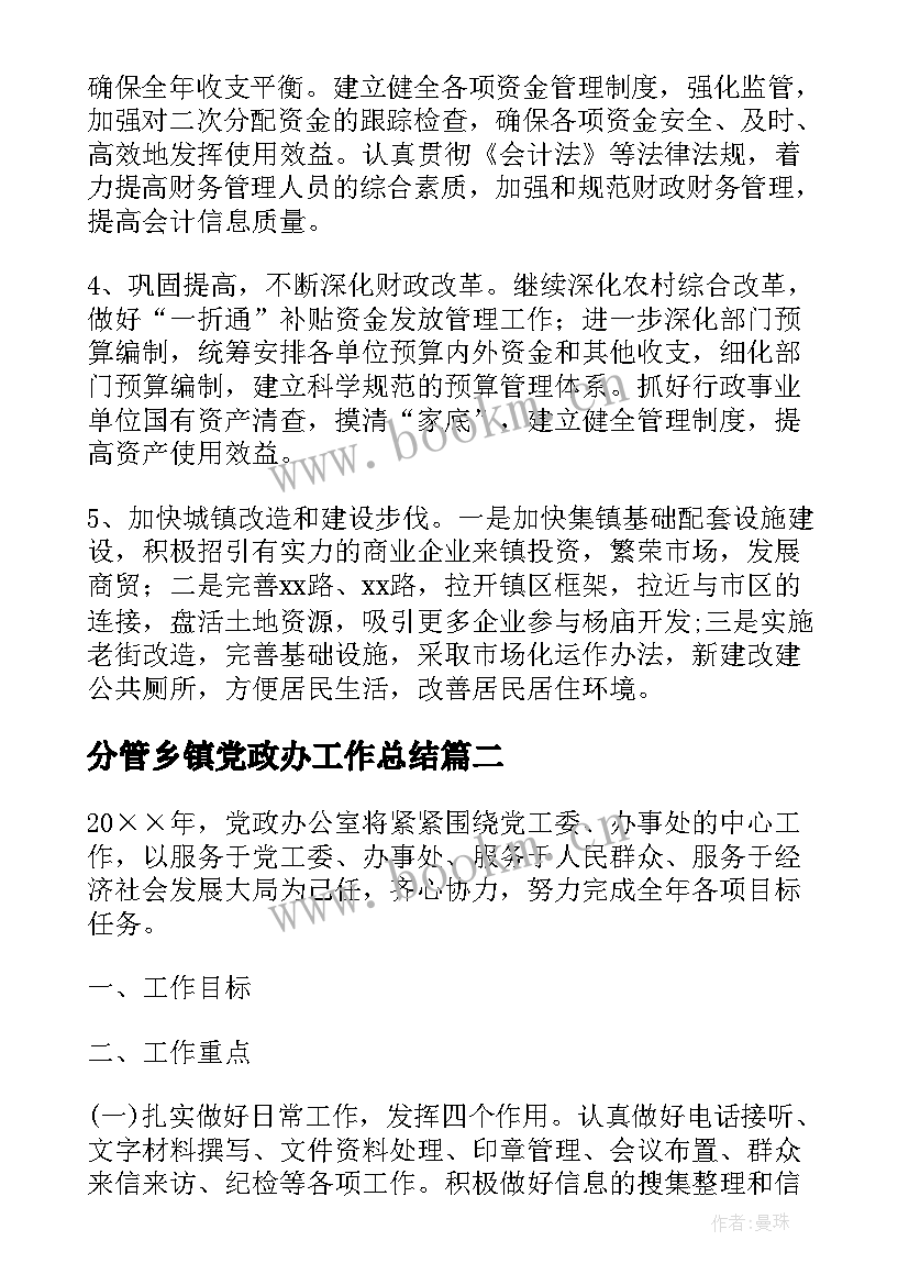 最新分管乡镇党政办工作总结(模板10篇)