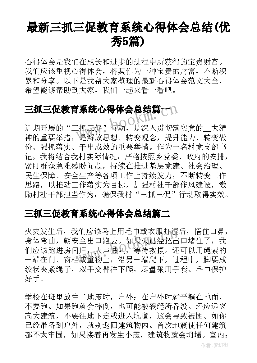 最新三抓三促教育系统心得体会总结(优秀5篇)