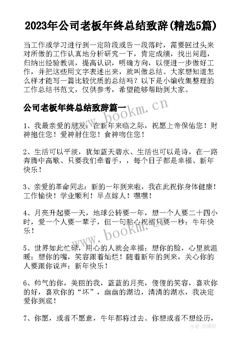 2023年公司老板年终总结致辞(精选5篇)