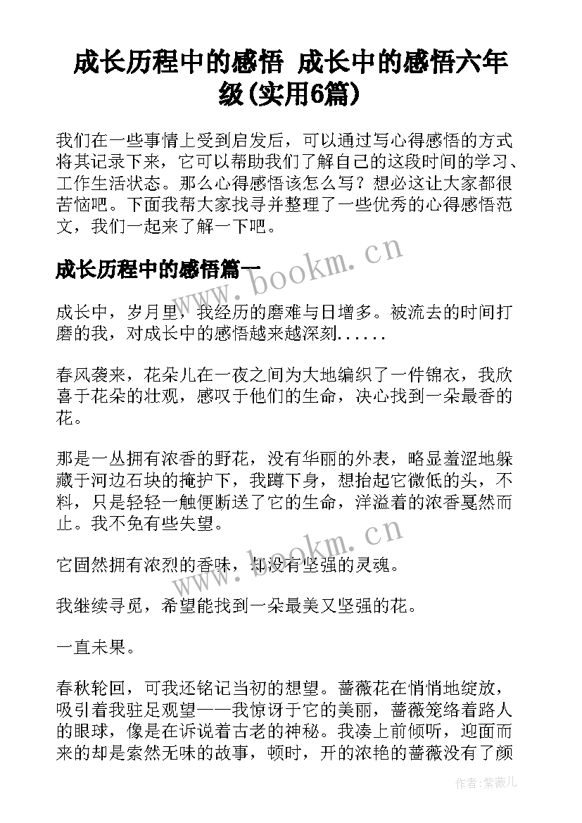 成长历程中的感悟 成长中的感悟六年级(实用6篇)