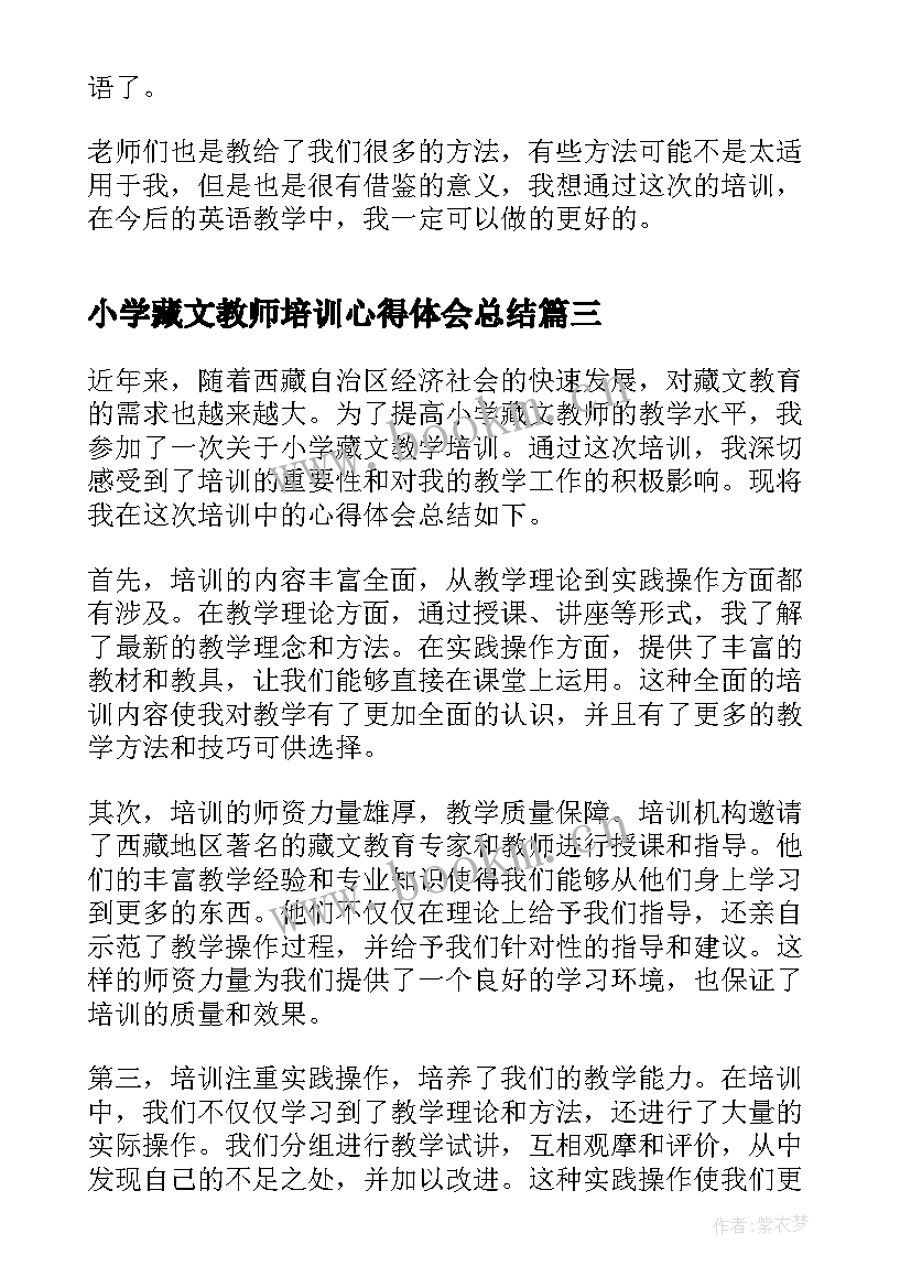 2023年小学藏文教师培训心得体会总结(优质6篇)