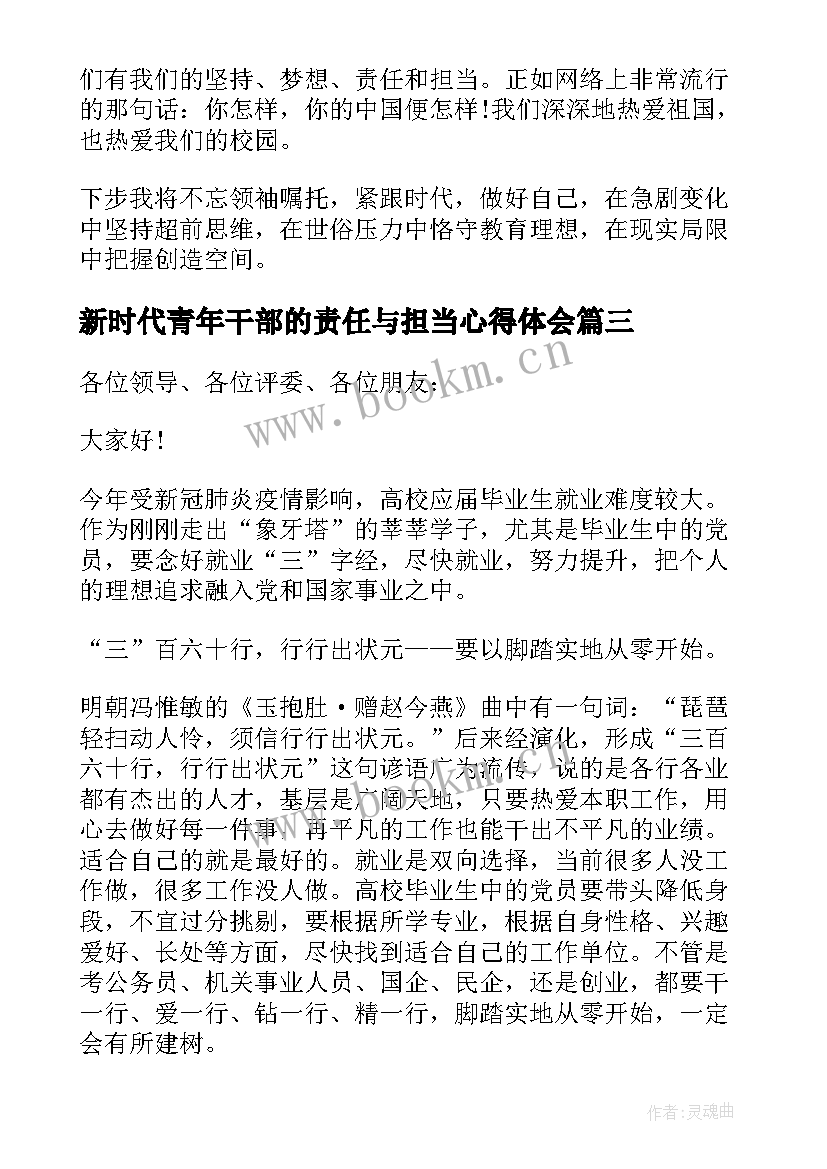 2023年新时代青年干部的责任与担当心得体会(模板6篇)