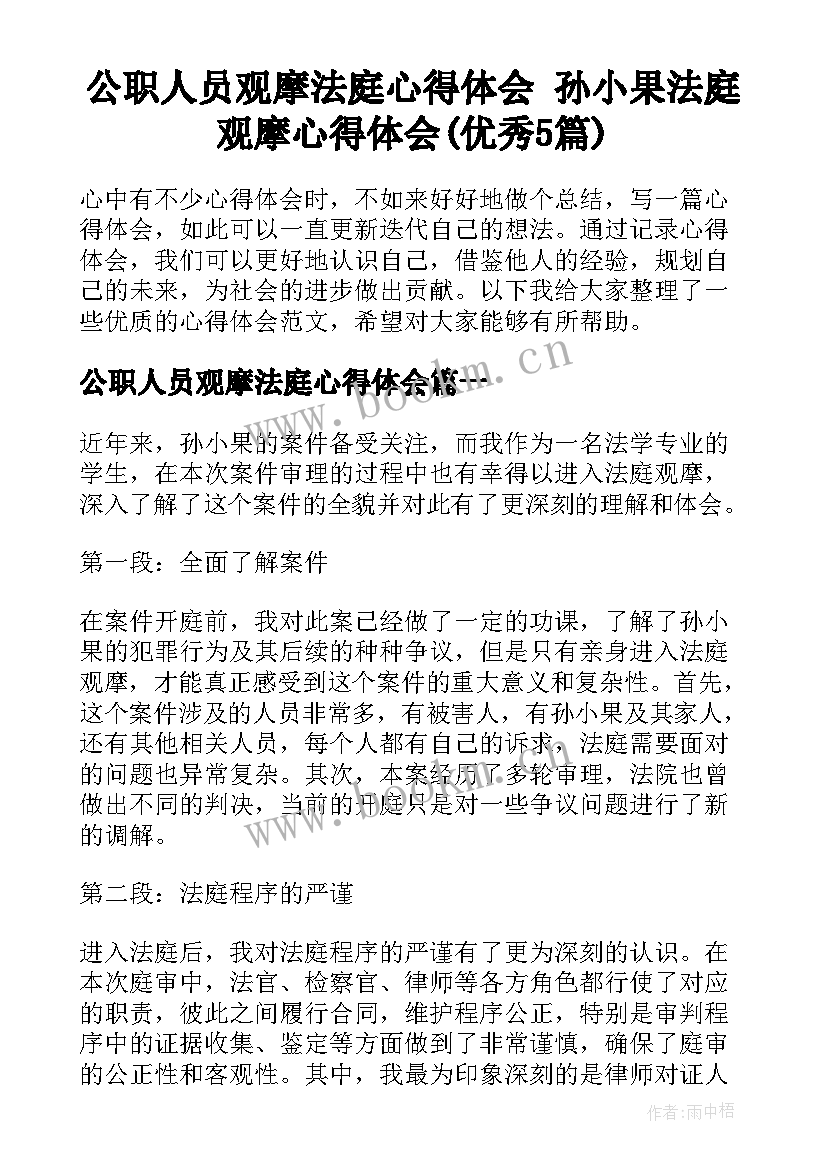 公职人员观摩法庭心得体会 孙小果法庭观摩心得体会(优秀5篇)