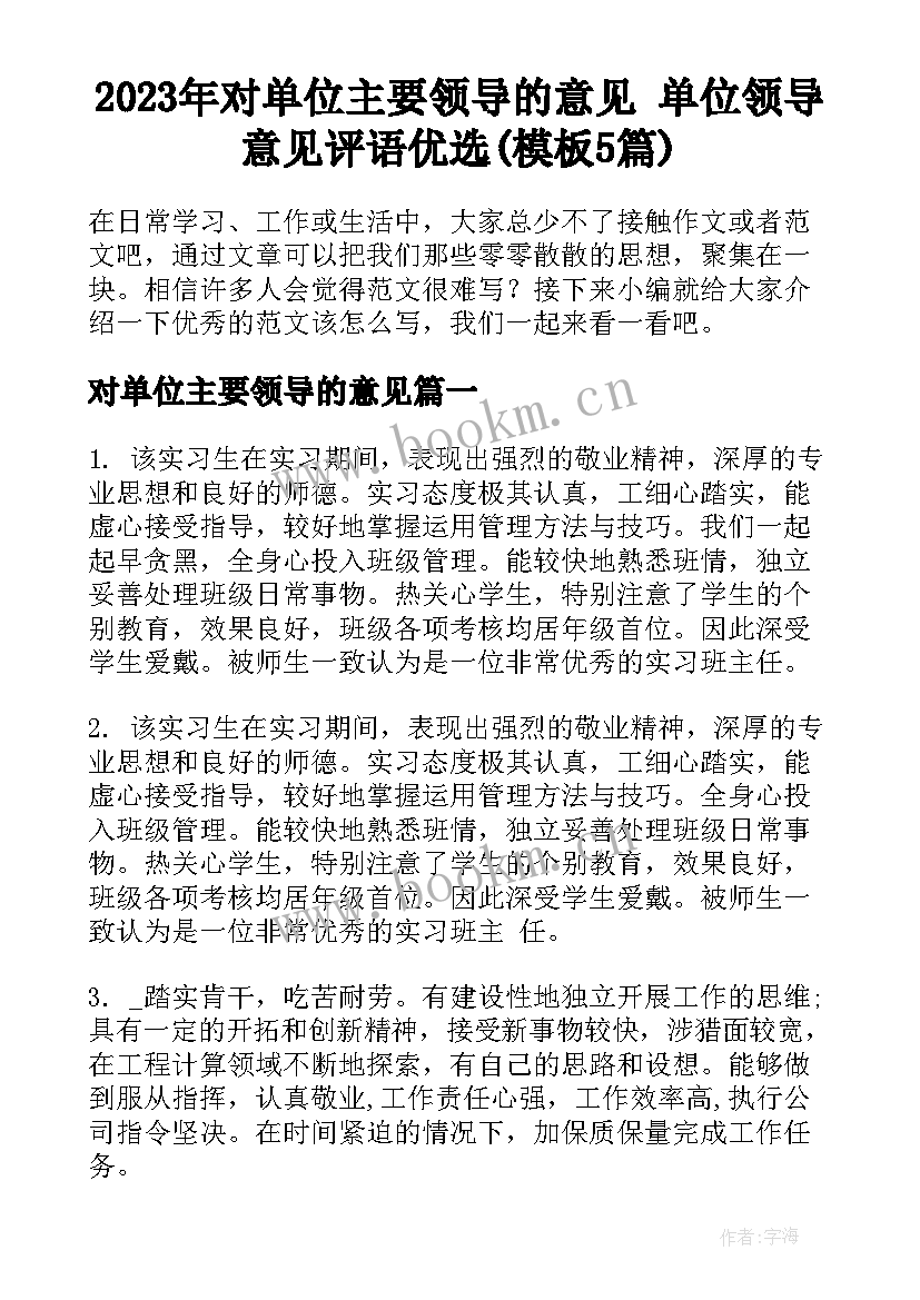 2023年对单位主要领导的意见 单位领导意见评语优选(模板5篇)