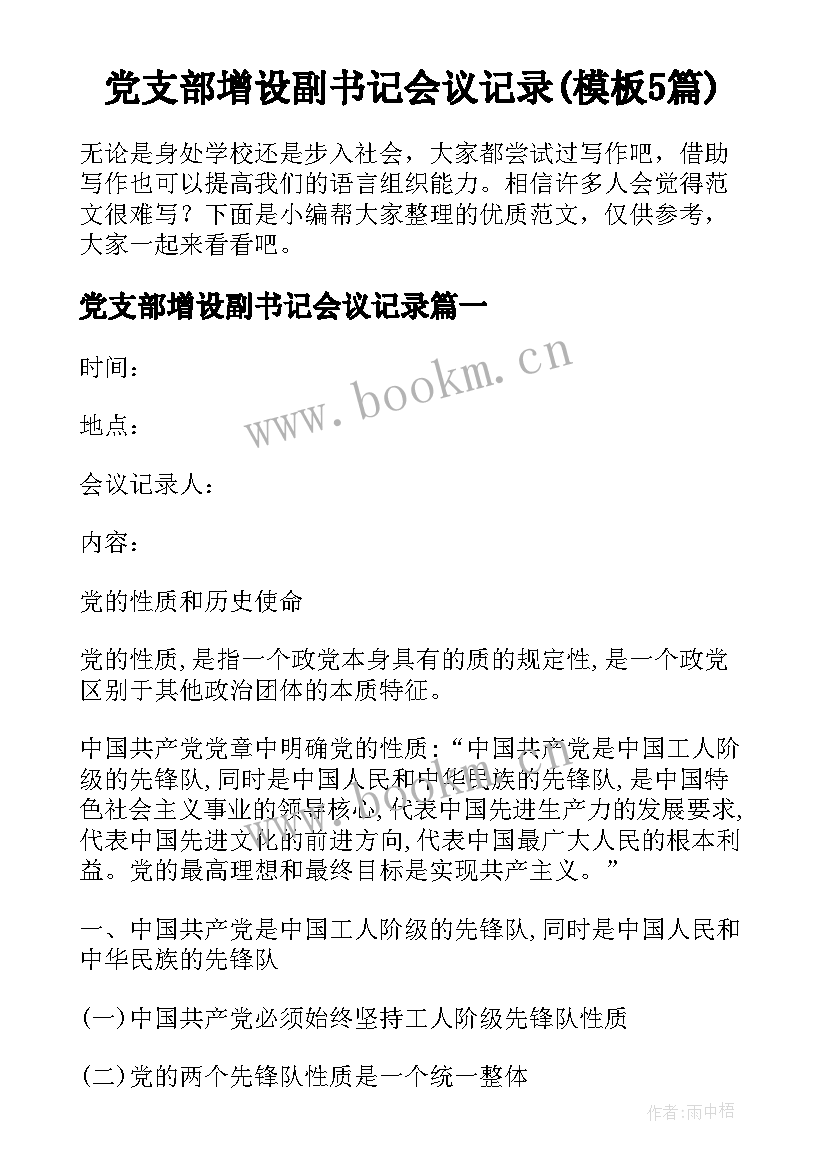 党支部增设副书记会议记录(模板5篇)