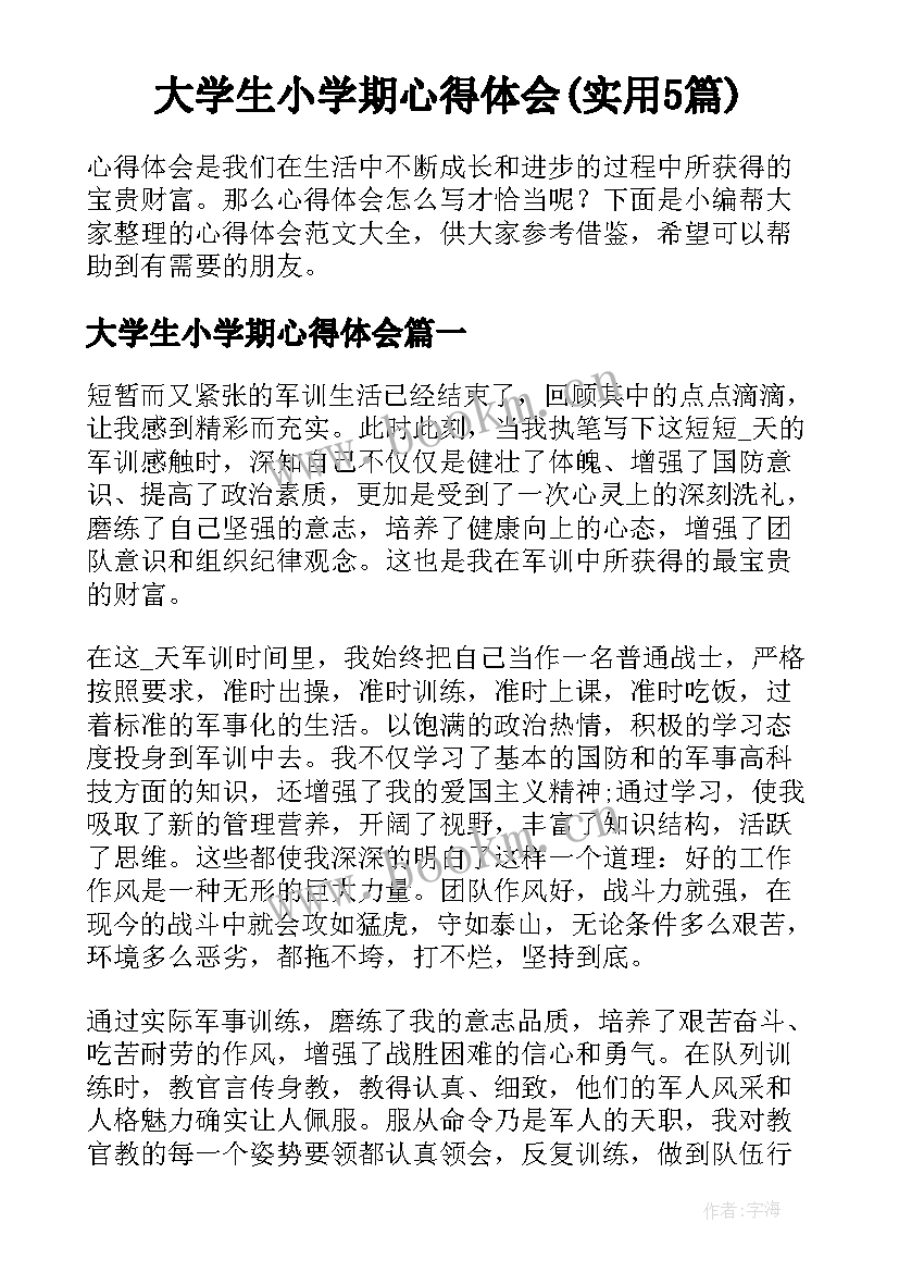 大学生小学期心得体会(实用5篇)