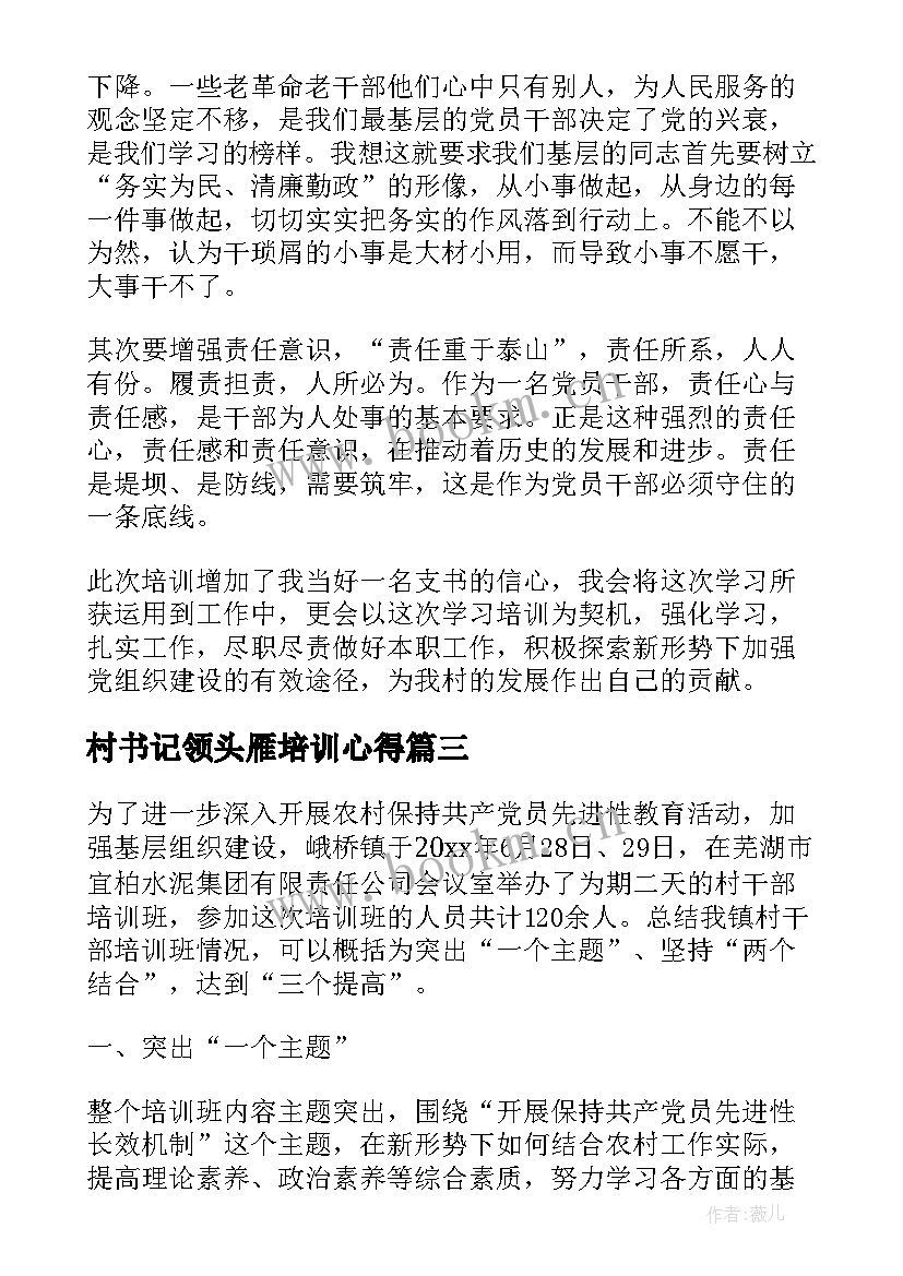 2023年村书记领头雁培训心得(优质5篇)