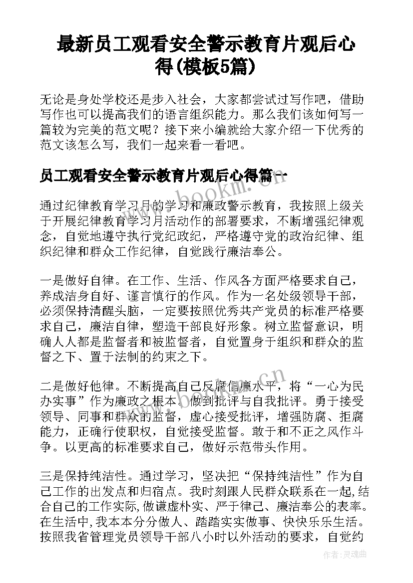 最新员工观看安全警示教育片观后心得(模板5篇)