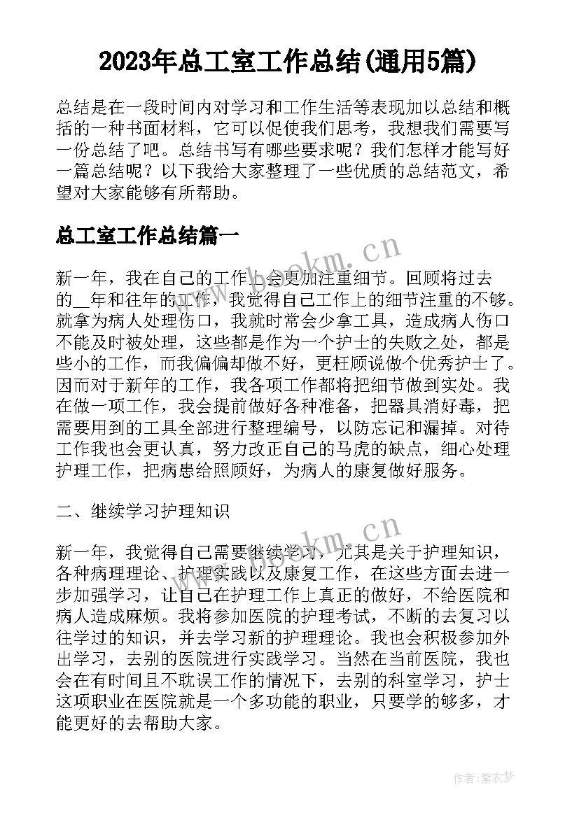 2023年总工室工作总结(通用5篇)