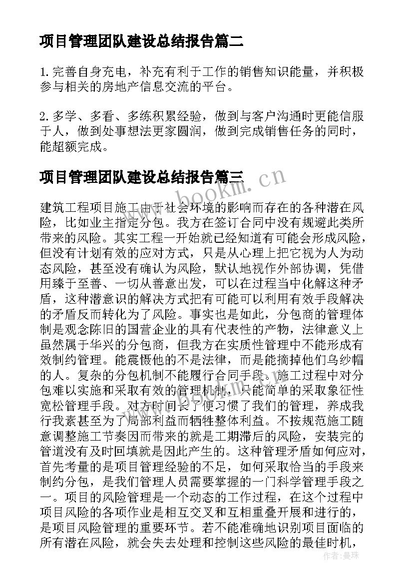 最新项目管理团队建设总结报告(大全5篇)