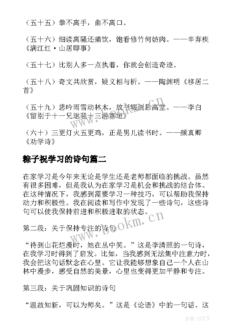 2023年粽子祝学习的诗句(优秀6篇)